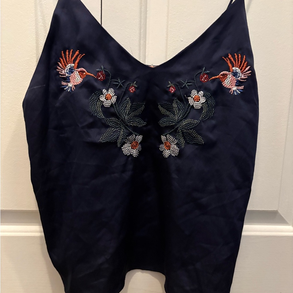 Embroidered Navy Blue tank top